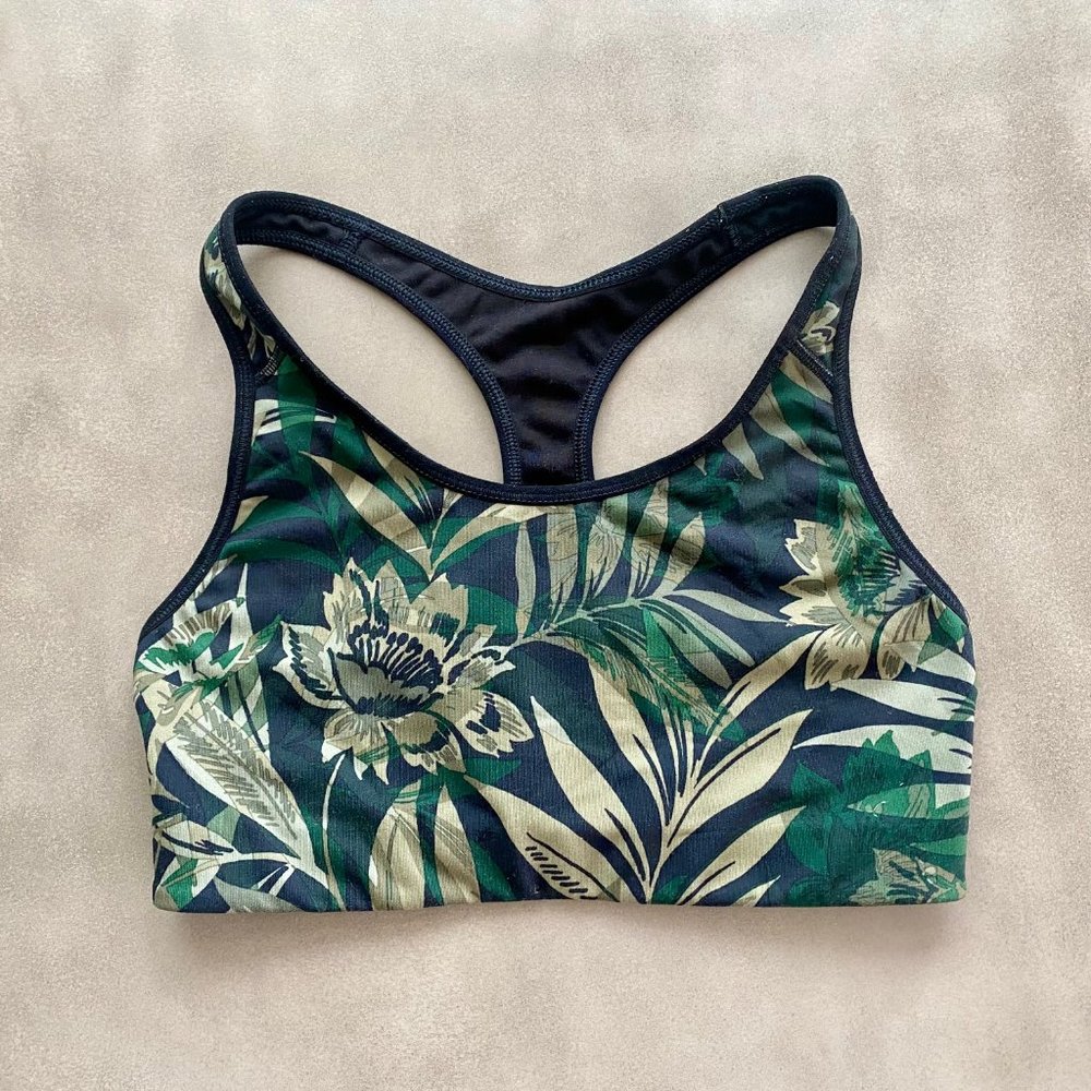 EUC Old Navy Go-Dry Medium Support Floral Botanical Print Sports Bra Size Small